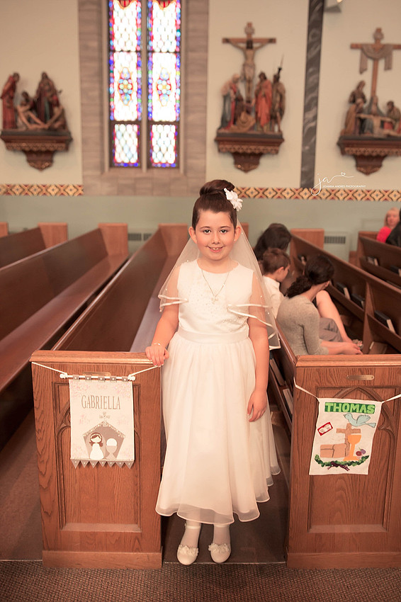 First Communion Girl with Banner