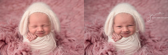 Potato Sack of Baby smiling in pinks and neutrals
