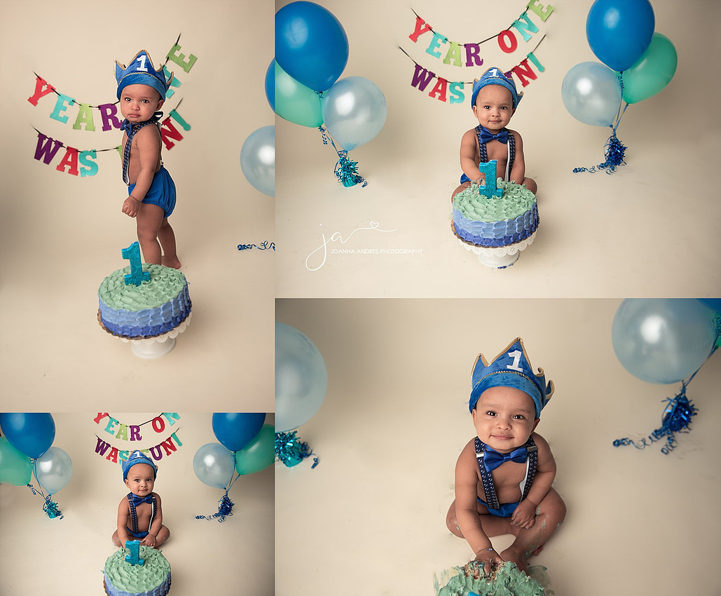 One Year First Birthday Cake Smash Collage