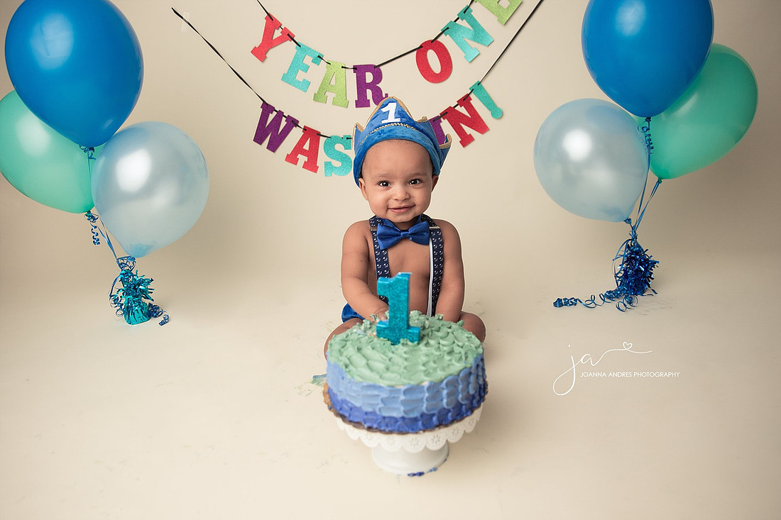 Cake Smash Baby Boy in Blues