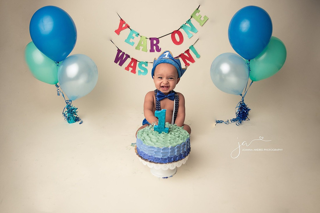 Cake Smash Baby Boy in Blues