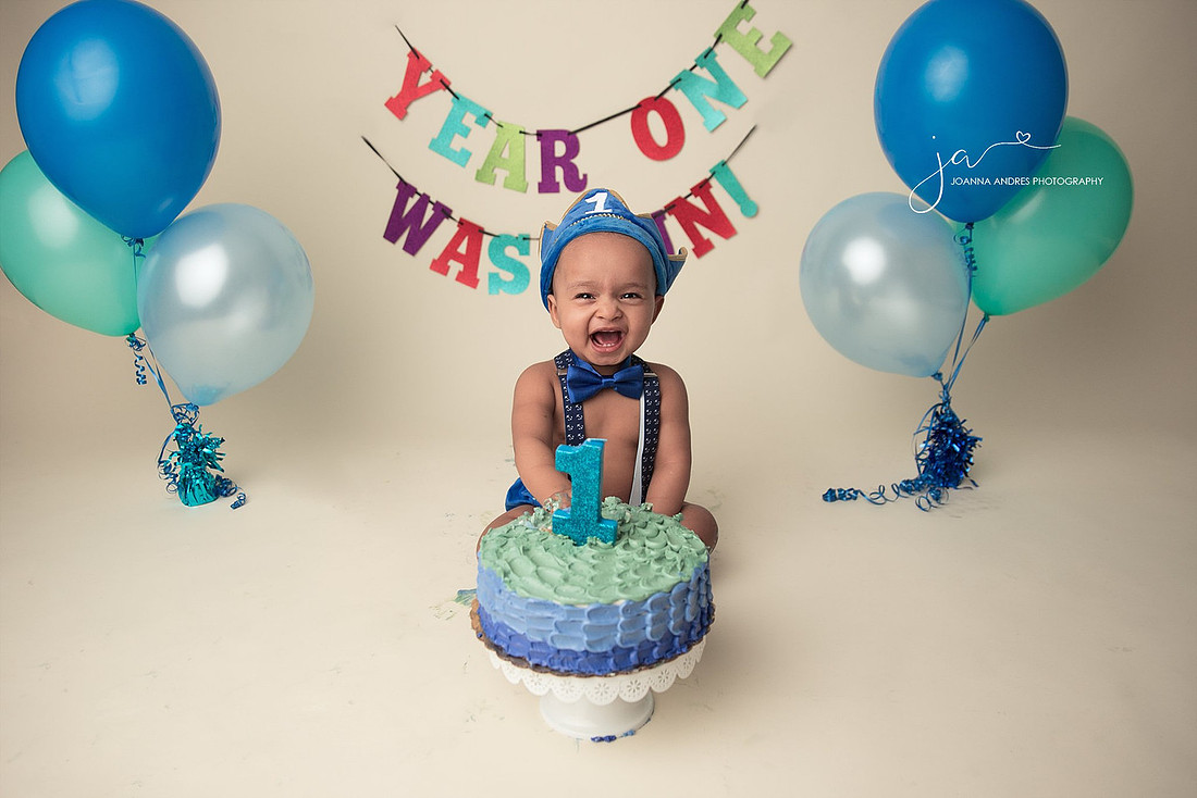 Cake Smash Baby Boy in Blues