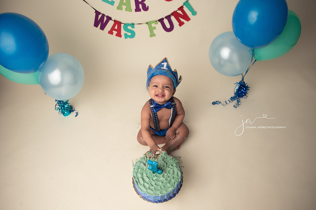 Cake Smash Baby Boy in Blues