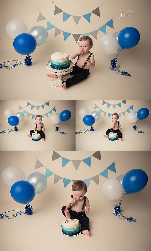 One Year Cake Smash Boy Collage