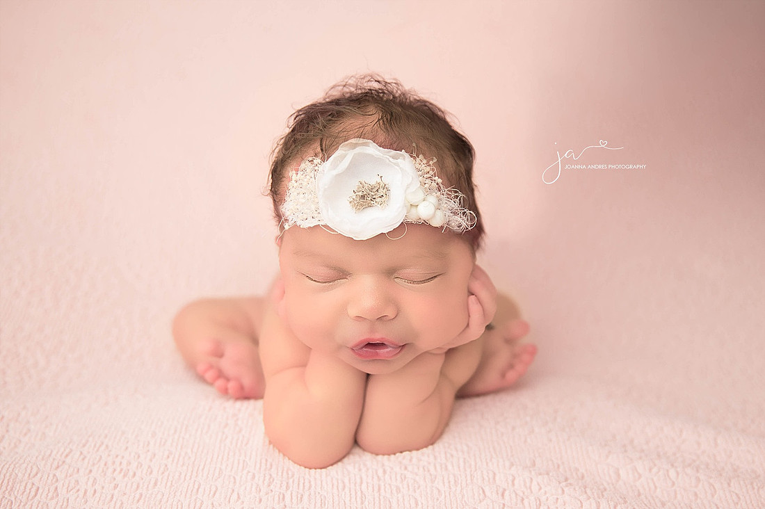 Froggy Pose with White Headband and pink backdrop