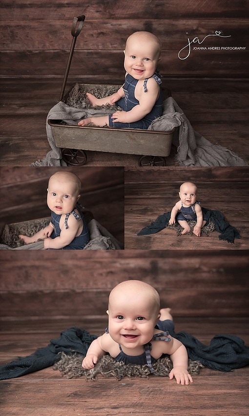 Collage of six month baby boy in blues