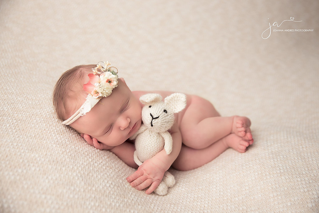 Side Laying Pose with Bunny Stuffy