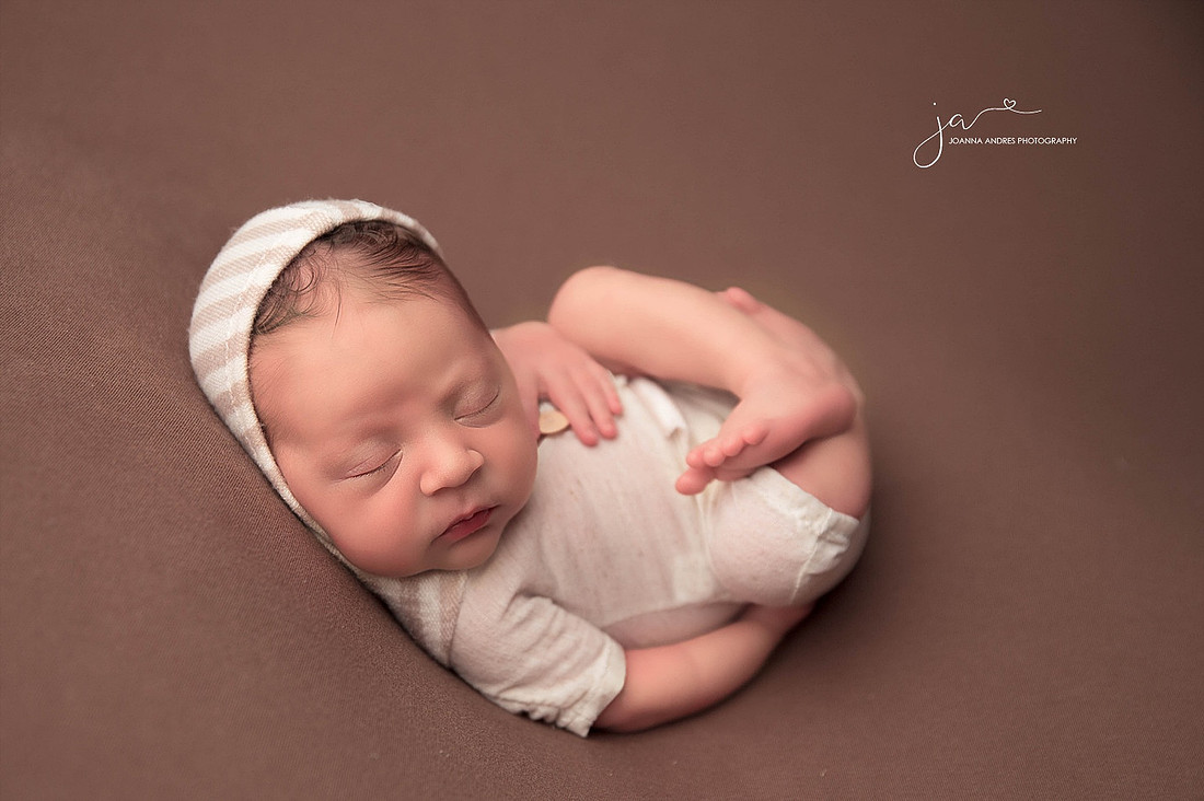 Huck Finn Pose Baby Boy in Browns and Neutrals