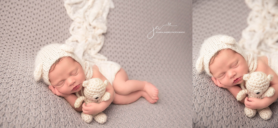 Side Laying Pose Baby in Whites and Grays