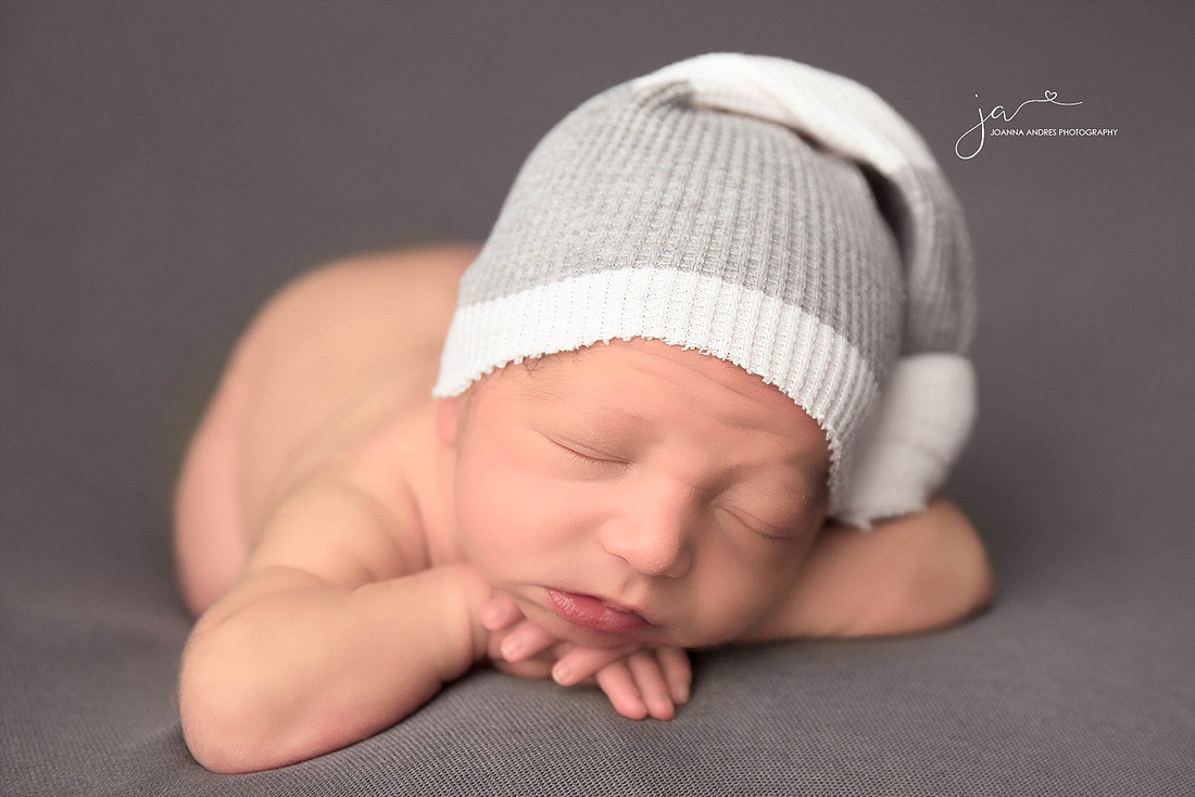Baby Boy with gray and white hat