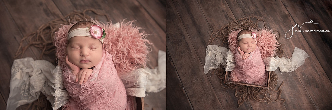 Baby Girl in Prop wrapped in pinks