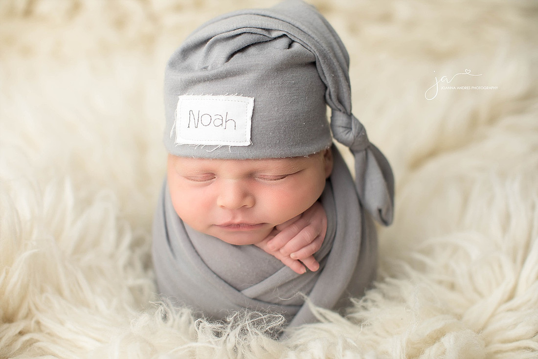Baby Noah Wrapped in Gray with Hat