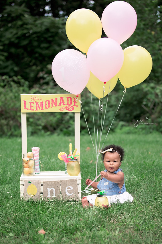Lemonade Stand with Baby Girl and Balloons