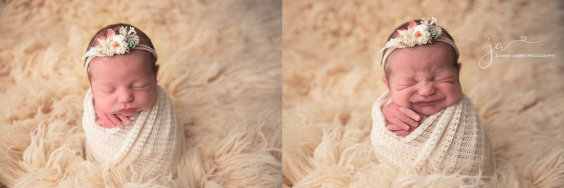 Potato Sack in Neutrals collage of baby crying