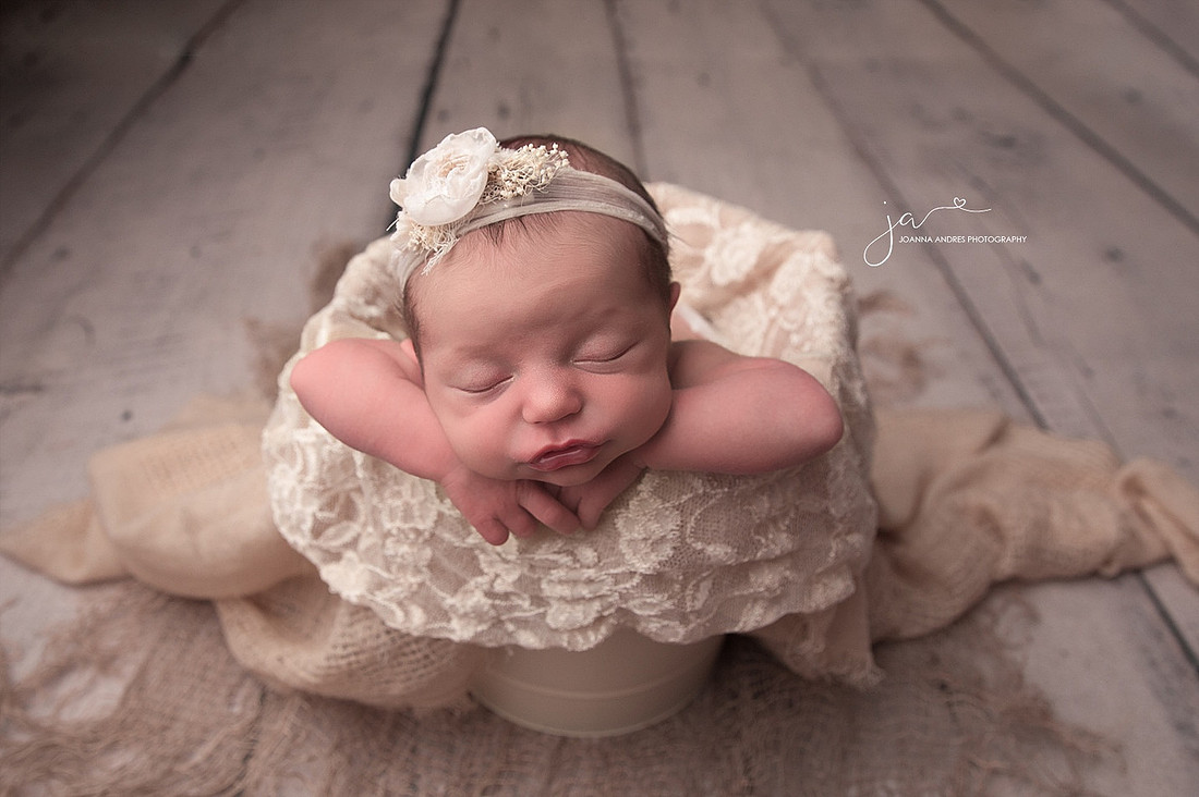 Baby in Bucket with Neutrals