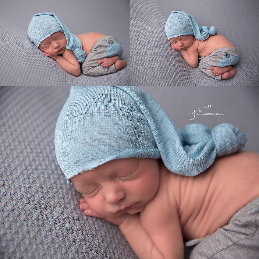 Baby with Blue hat and grays collage of images