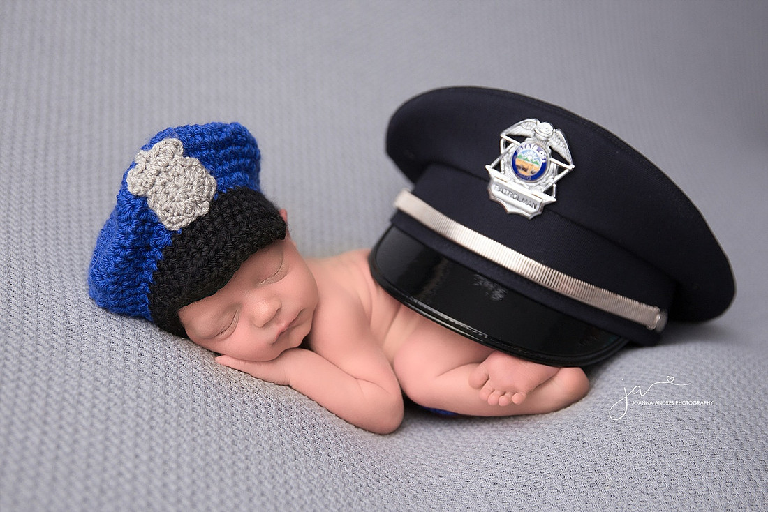 Baby with Police Officer Hat and Dad's Police Hat