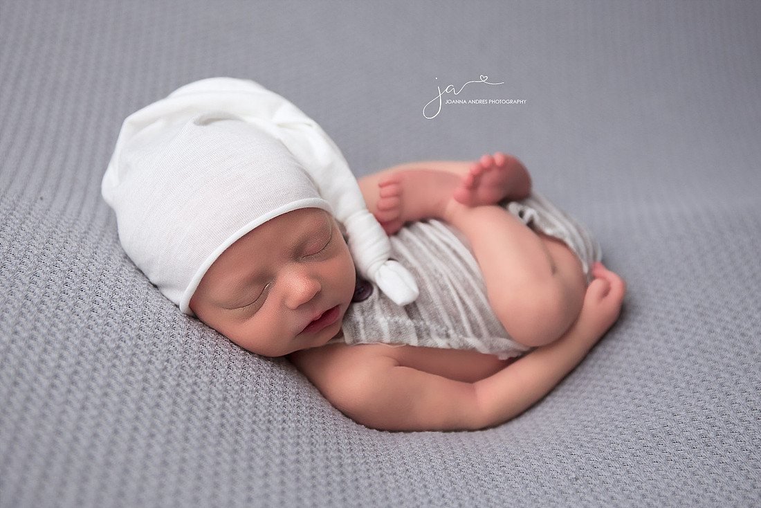 Huck Finn Pose with Baby in Grays and Whites