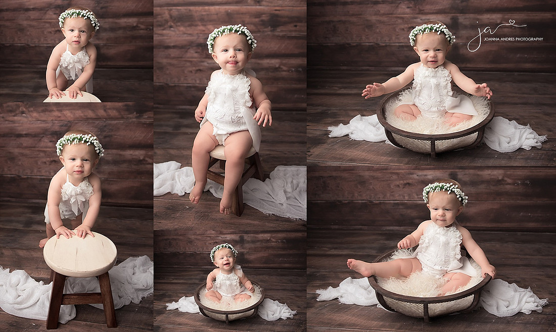 Collage of Baby in White with white headband crown