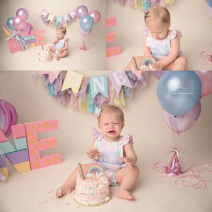 Collage of Unicorn THemed Cake Smash Session