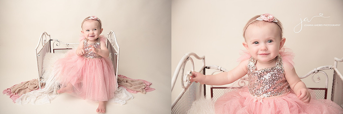 Baby in Sparkly Gold dress with pink tulle