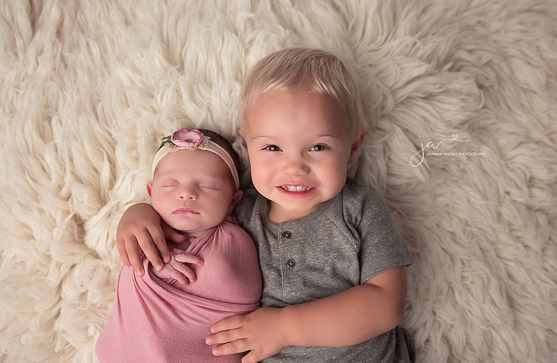 Sibling Photo of little boy and baby girl