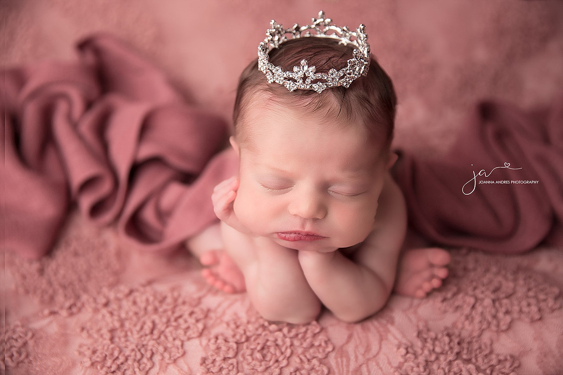 Froggy Pose with baby girl wearing a crown