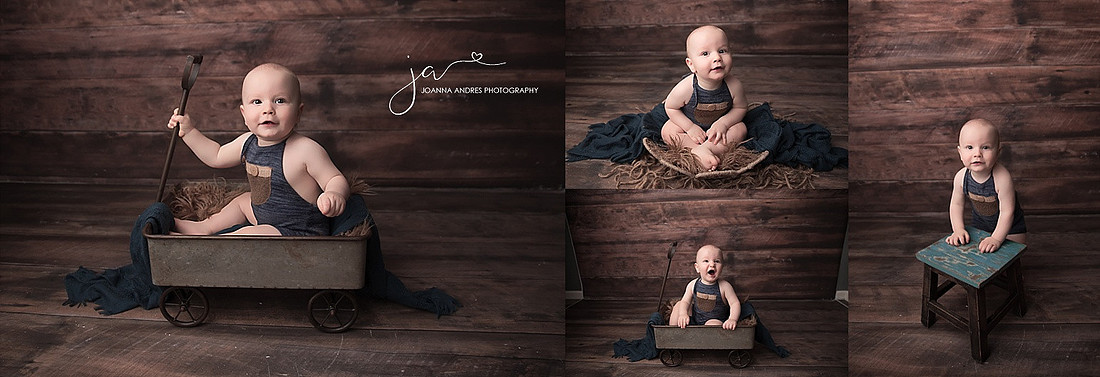 Baby Boy Collage with WOod Backrop and Navy Blue OUtfit