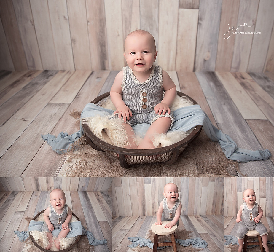 1st Birthday Collage of Baby Boy in Blues