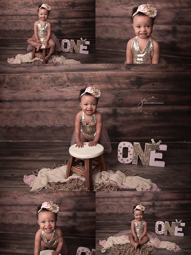 Birthday Girl ONE collage baby with gold sequence
