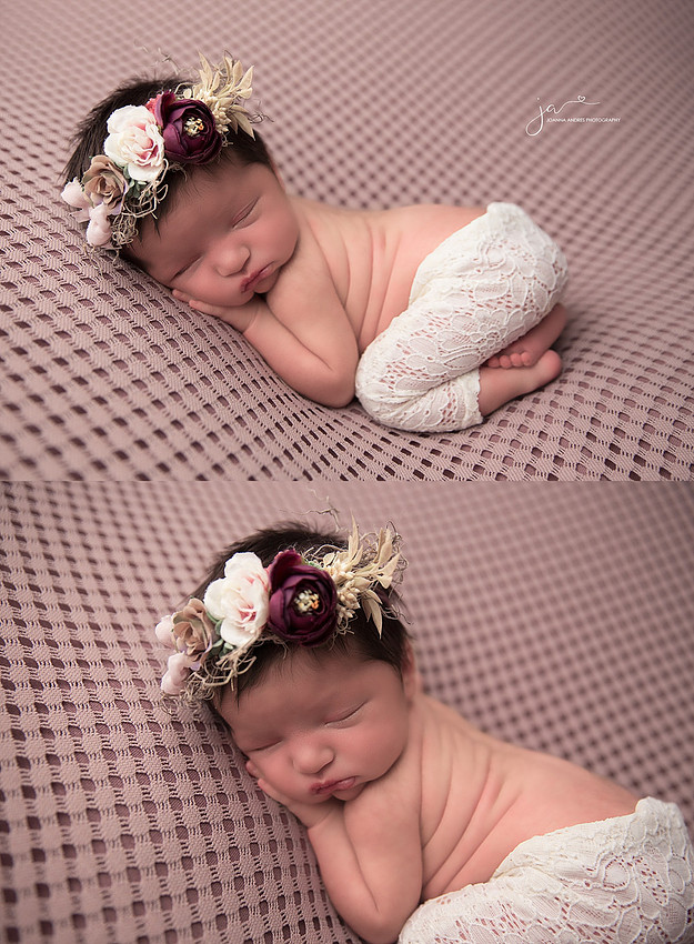 Newborn Baby Girl in Mauves