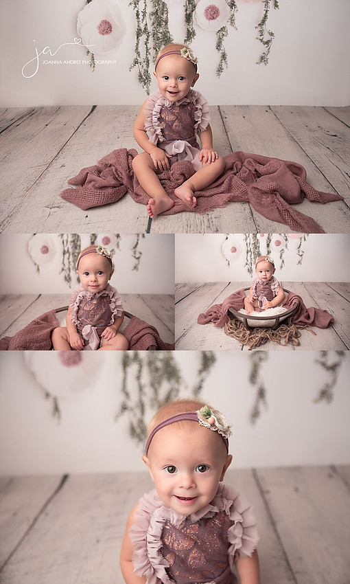 Collage of Baby Girl in a Basket with Mauves