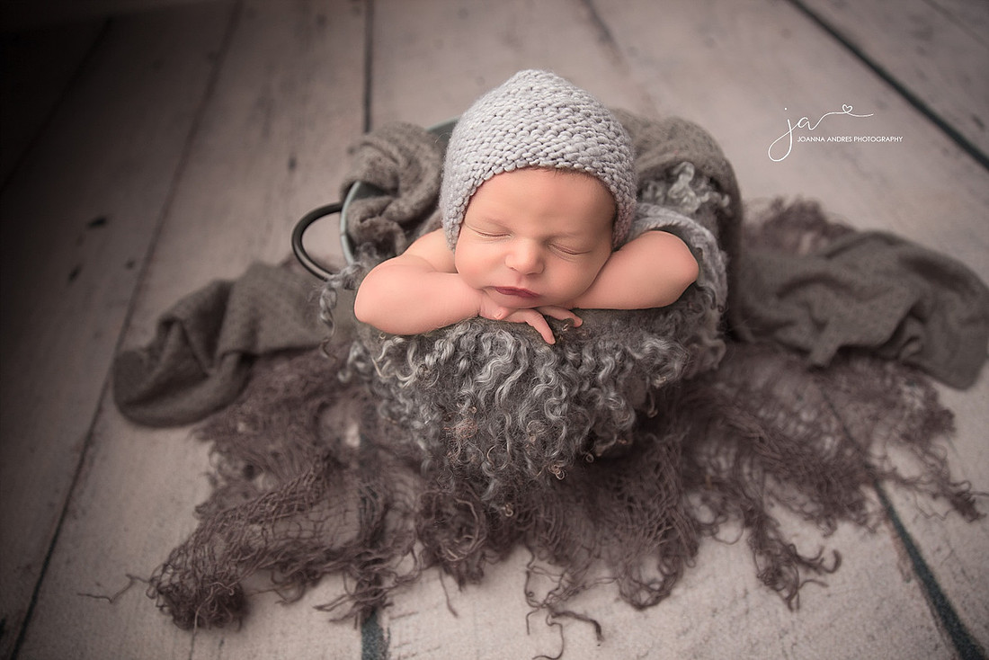 Baby in Bucket with Grays
