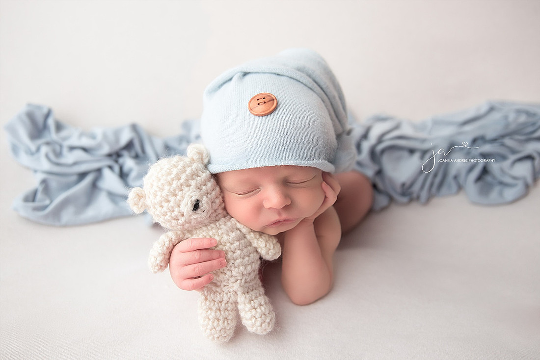 Froggy Pose holding Teddy in Neutrals and Baby Blue
