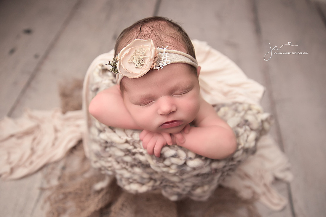 Baby GIrl in Bucket in neutral colors