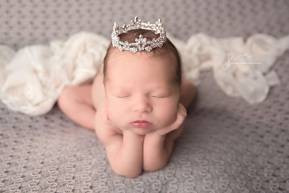 Baby girl in Froggy Pose with Princess Crown