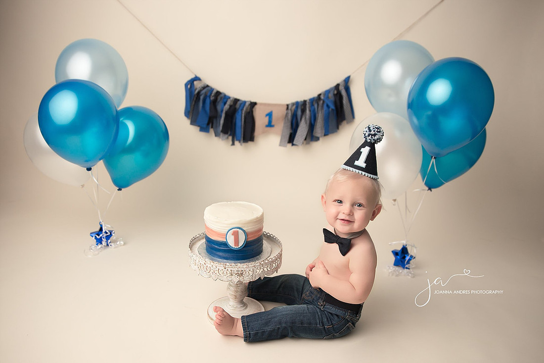 Baby Boy 1st year Cake Smash Session with Navy and Blues