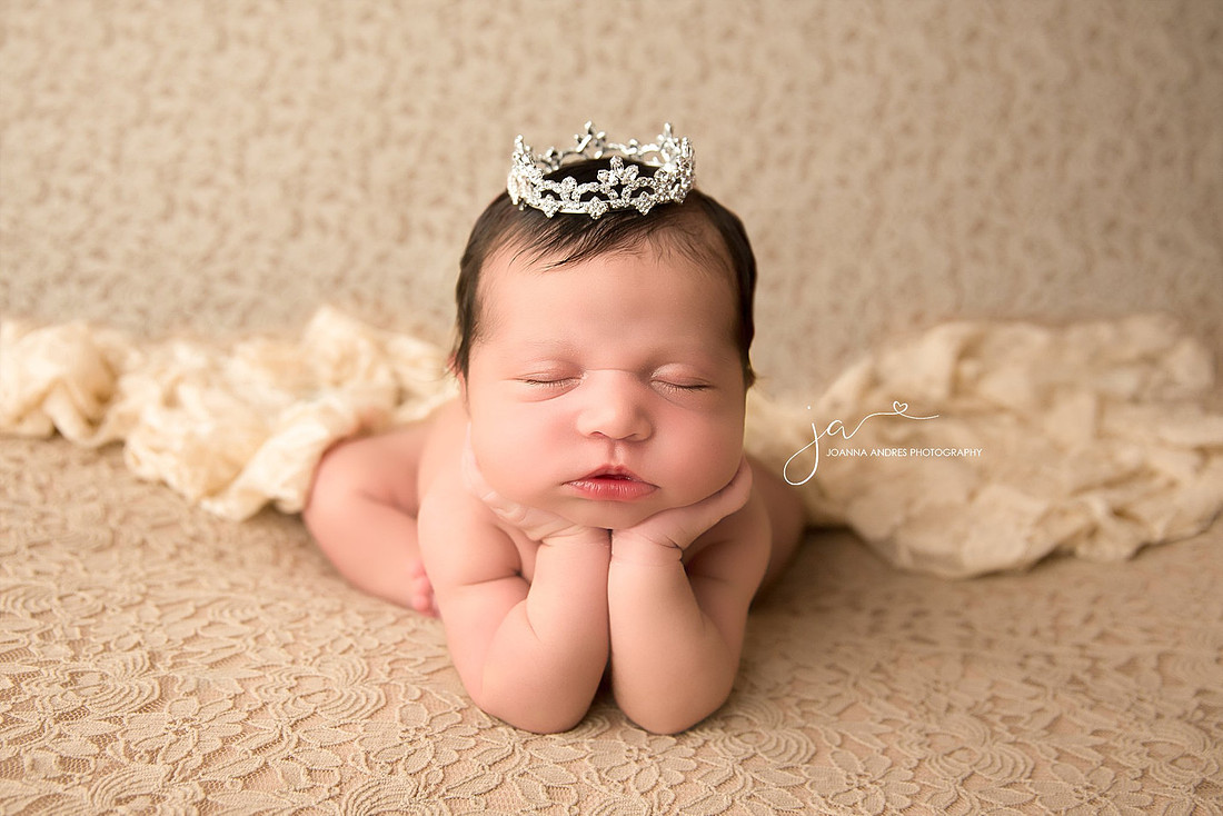 Baby Girl with Crown in Froggy pose