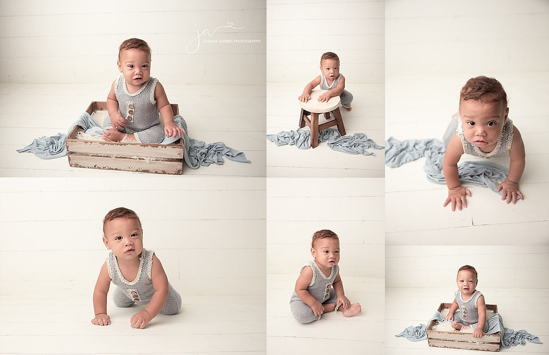 Baby Boy Collage in Blues with White Backdrop