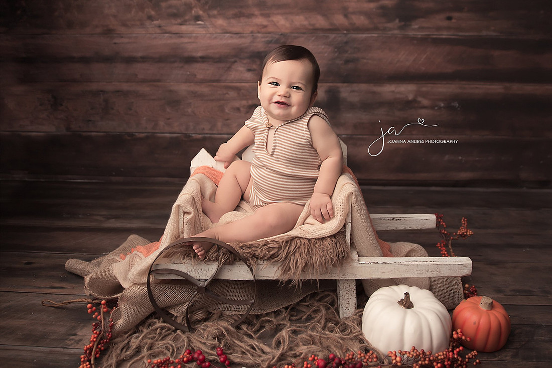 Baby Boy in a wagon with Fall Festive Theme