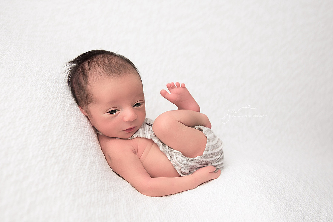 Baby Boy Huck FInn Pose with Grays and whites